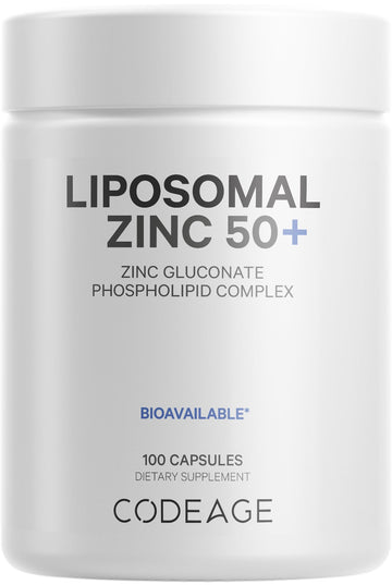 Codeage Liposomal Zinc Supplement – 3 Month Supply – One Per Day - 50 mg Zinc Gluconate Vitamin Pills - Essential Mineral Supplements Liposomal Delivery Matrix - Vegan Non-GMO - 100 Capsules Codeage uk supplements