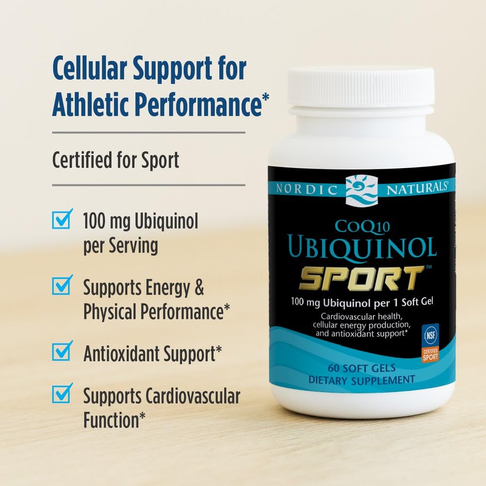 Nordic Naturals Nordic CoQ10 Ubiquinol Sport - 60 Mini Soft Gels - 100 mg Ubiquinol - Heart Health, Physical Performance, Cellular Energy Production - Non-GMO - 60 Servings Nordic Naturals uk supplements