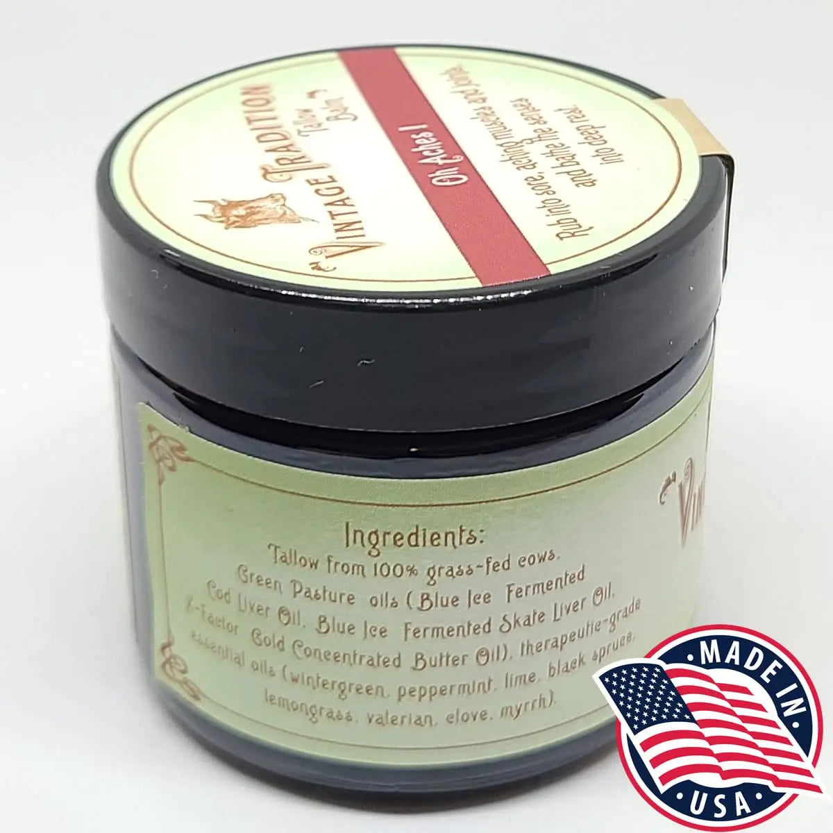 Vintage Tradition Oh Aches! Tallow Balm Supports Joint and Muscle Health – Beef Tallow Grass Fed Balm with Wintergreen, Peppermint, and Lime Essential Oil Blend, 2 Fl. Oz. Vintage Tradition uk supplements