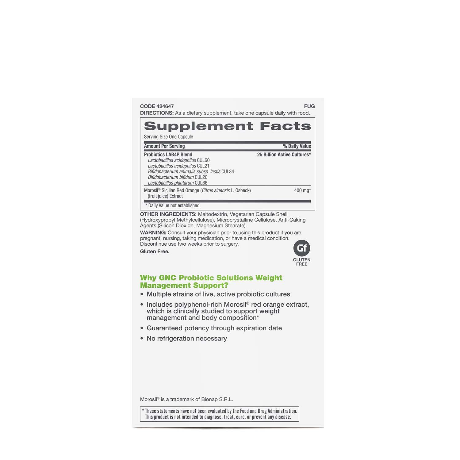 GNC Probiotic Solutions Weight Management Support with 25 Billion CFUs | Contains GNC uk supplements