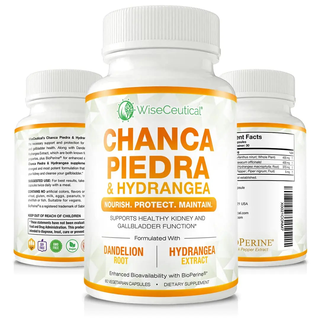 Max Strength Chanca Piedra, Hydrangea & Dandelion Root - Natural Kidney & Gallbladder Formula - Stone Breaker, Flush Impurities, Cleanse Urinary Tract - Enhanced with BioPerine. 60 Veggie Capsules. Wiseceutical uk supplements