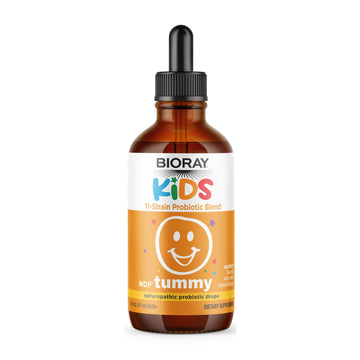 BIORAY Kids NDF Tummy, Raspberry - 4 fl oz (120 mL) - 11-Strain Probiotic Blend - Supports the Immune Response in the GI Tract - Non-GMO, Vegan, Gluten Free - Approx. 120 Servings BIORAY uk supplements