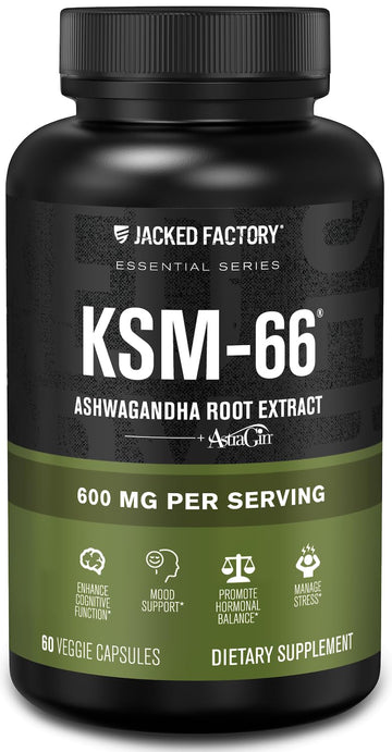 Jacked Factory Ashwagandha Root Extract (KSM-66 Ashwagandha) w/ 5% Withanolides - Supplement for Natural Stress Relief, Cognitive Function, Vitality, and Mood Support - 60 Veggie Capsules Jacked Factory uk supplements