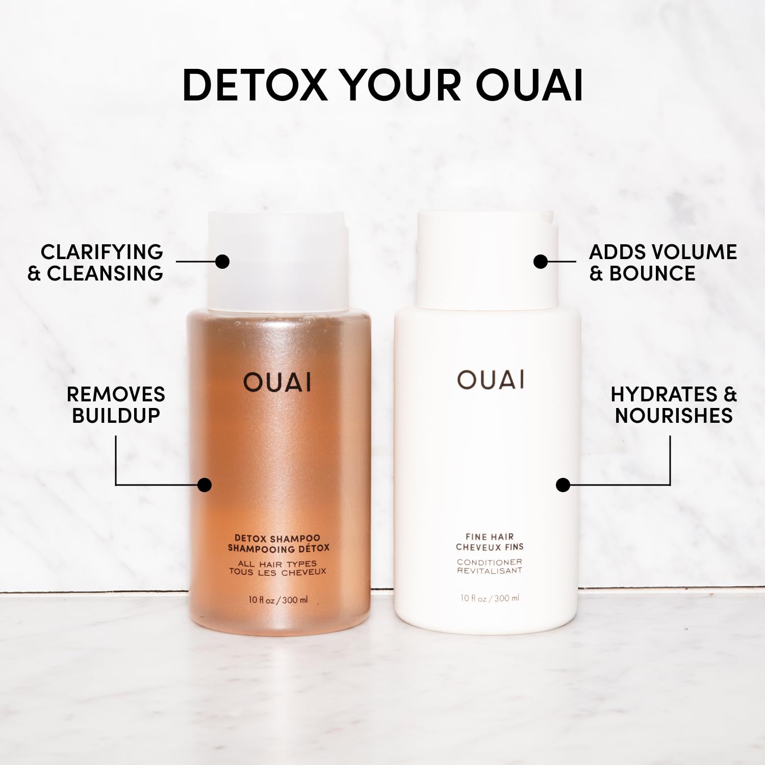 OUAI Detox Shampoo & Fine Hair Conditioner Bundle - Clarifying Shampoo for Build Up, Dirt, Oil, Product and Hard Water & Volumizing Conditioner for Fine Hair (2 Count) OUAI uk supplements