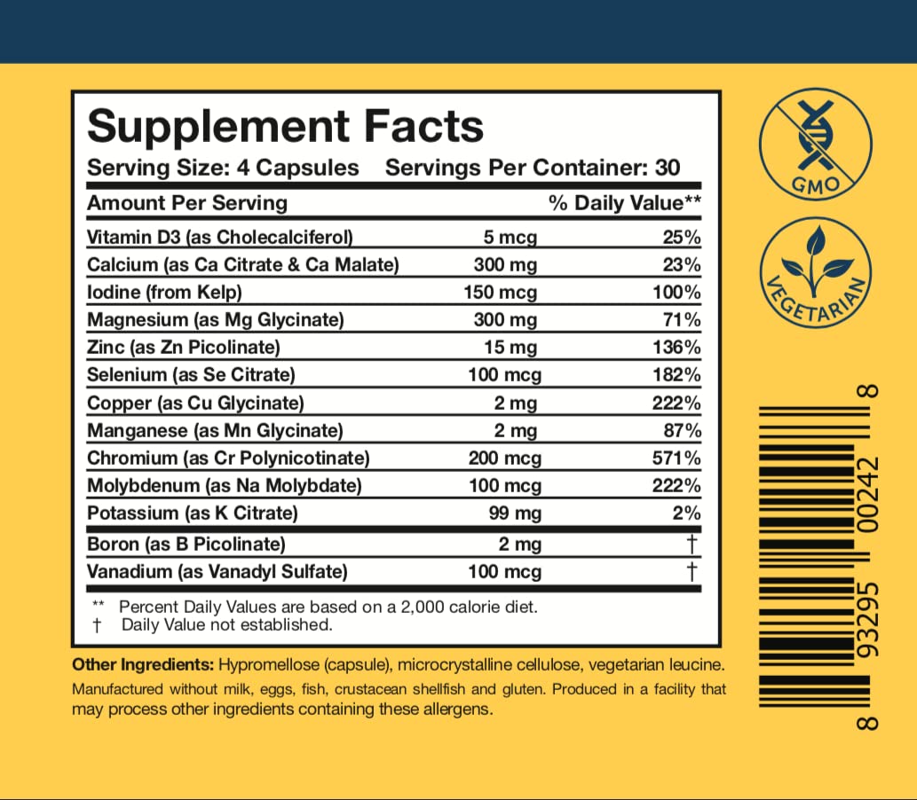 Researched Nutritionals Core Minerals - Daily Trace Minerals Supplement - Iron-Free Blend with Vitamin D3, Magnesium Glycinate & Iodine for Thyroid, Bone & Metabolic Support (120 ct) Researched Nutritionals uk supplements