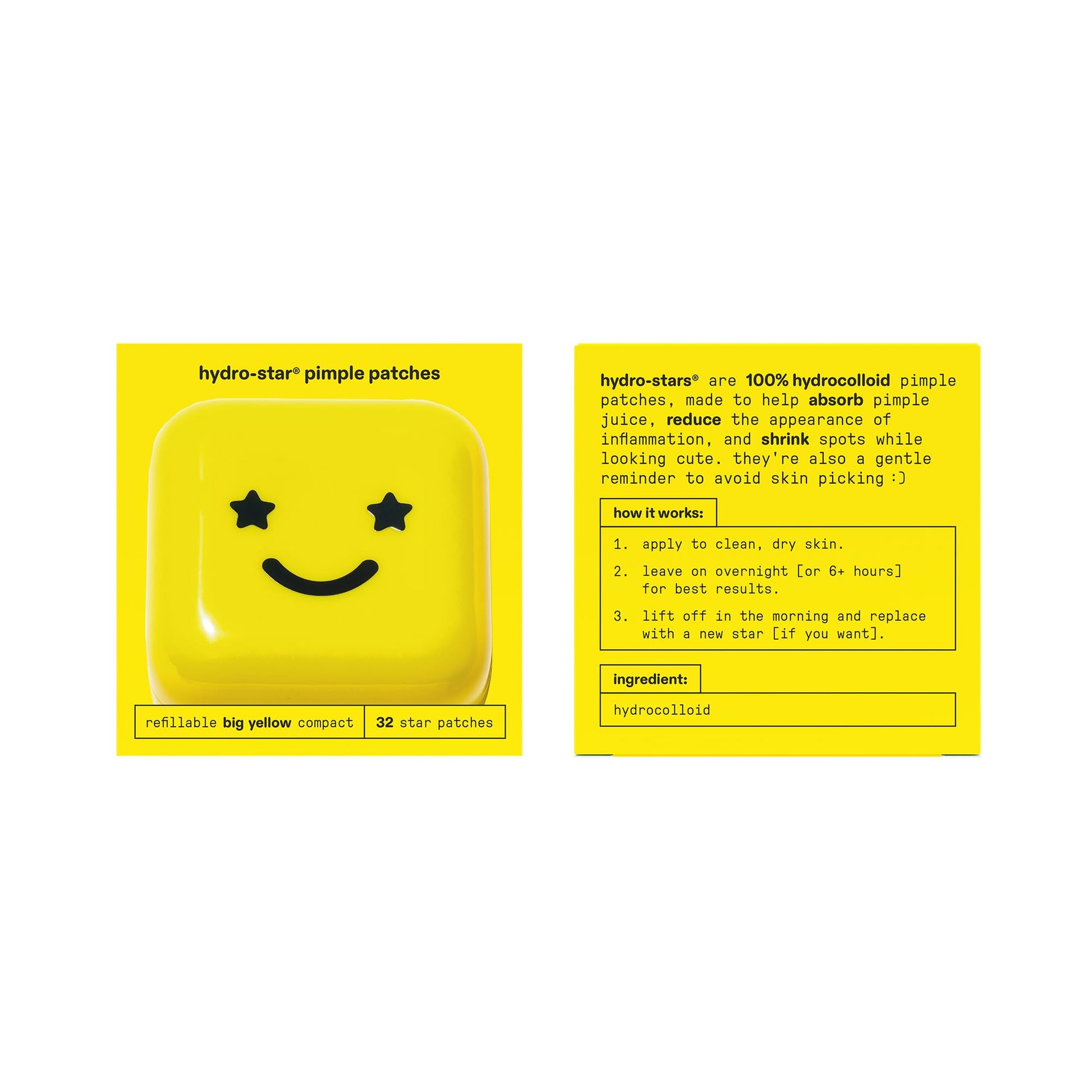 Starface Hydro-Star Pimple Patches + Big Yellow Compact, Clinically Proven Spot Shrinking in 6 Hours, Absorb Fluid and Reduce Redness, Hydrocolloid, Vegan and Cruelty-Free Skincare (32 Count) Starface World uk supplements