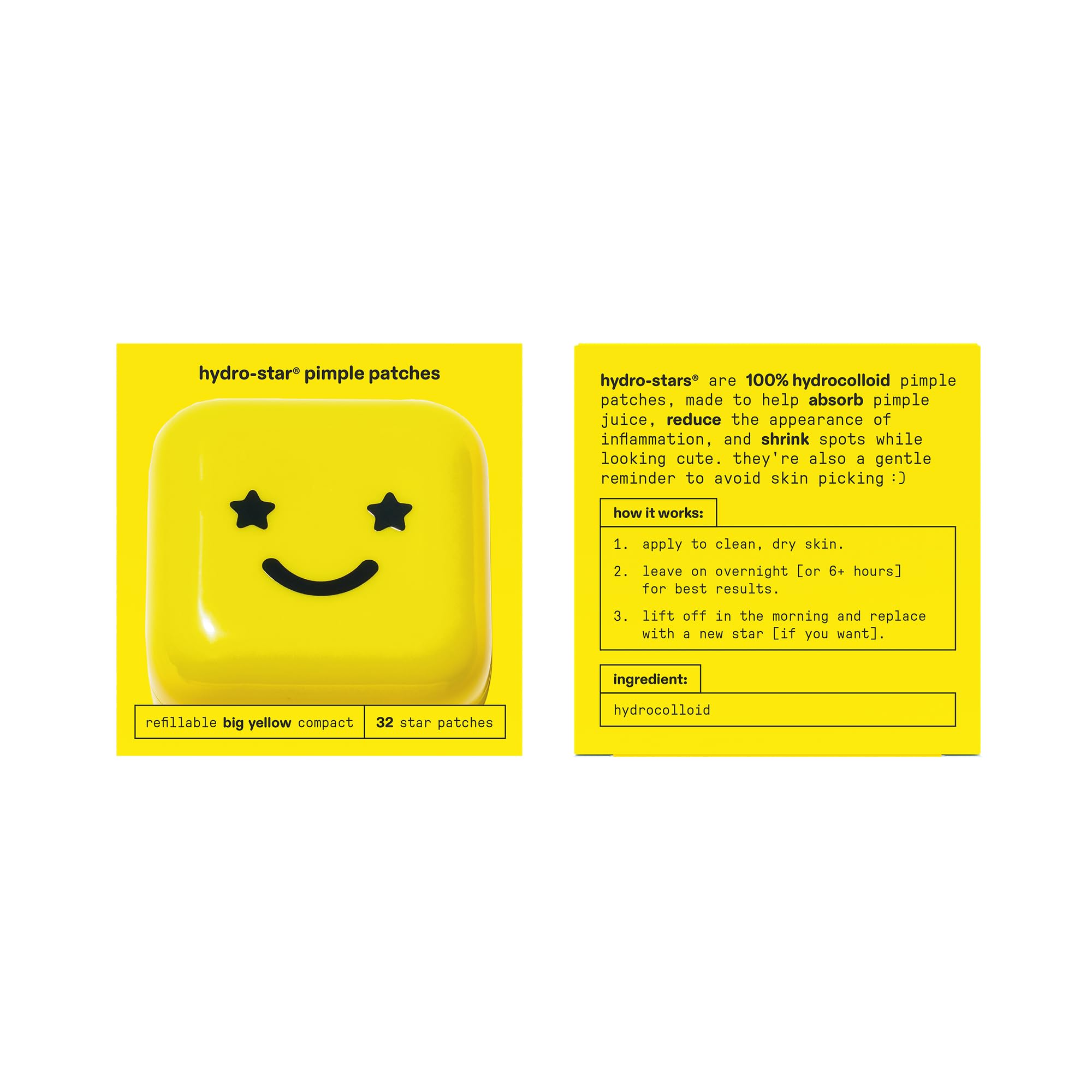 Starface Hydro-Star Pimple Patches + Big Yellow Compact, Clinically Proven Spot Shrinking in 6 Hours, Absorb Fluid and Reduce Redness, Hydrocolloid, Vegan and Cruelty-Free Skincare (32 Count) Starface World uk supplements