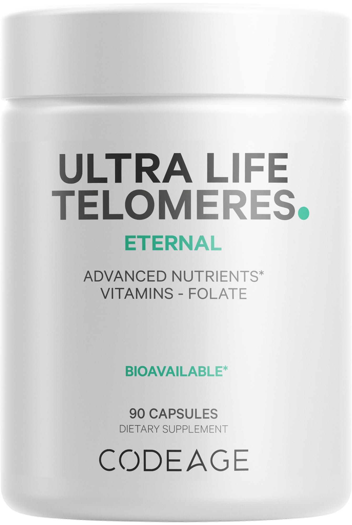Codeage Ultra Life Telomeres Supplement - 5 MTHF Folate Vitamin B9, Vitamin B12 Methylcobalamin, Vitamin D3, L-Theanine, Ashwagandha - 3-Month Supply - DNA, Methylation Cycle - Non-GMO - 90 Capsules Codeage uk supplements