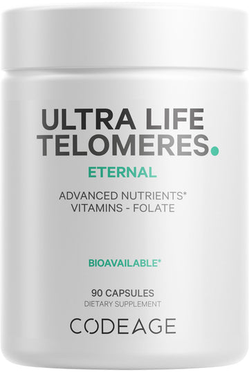 Codeage Ultra Life Telomeres Supplement - 5 MTHF Folate Vitamin B9, Vitamin B12 Methylcobalamin, Vitamin D3, L-Theanine, Ashwagandha - 3-Month Supply - DNA, Methylation Cycle - Non-GMO - 90 Capsules Codeage uk supplements