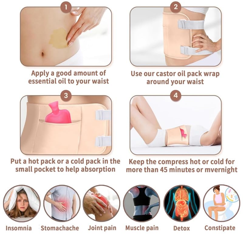 R3 KAYOIL Castor Oil Packs - Organic and Reusable Packs for Stomach and Neck Set R3 KAYOIL uk supplements