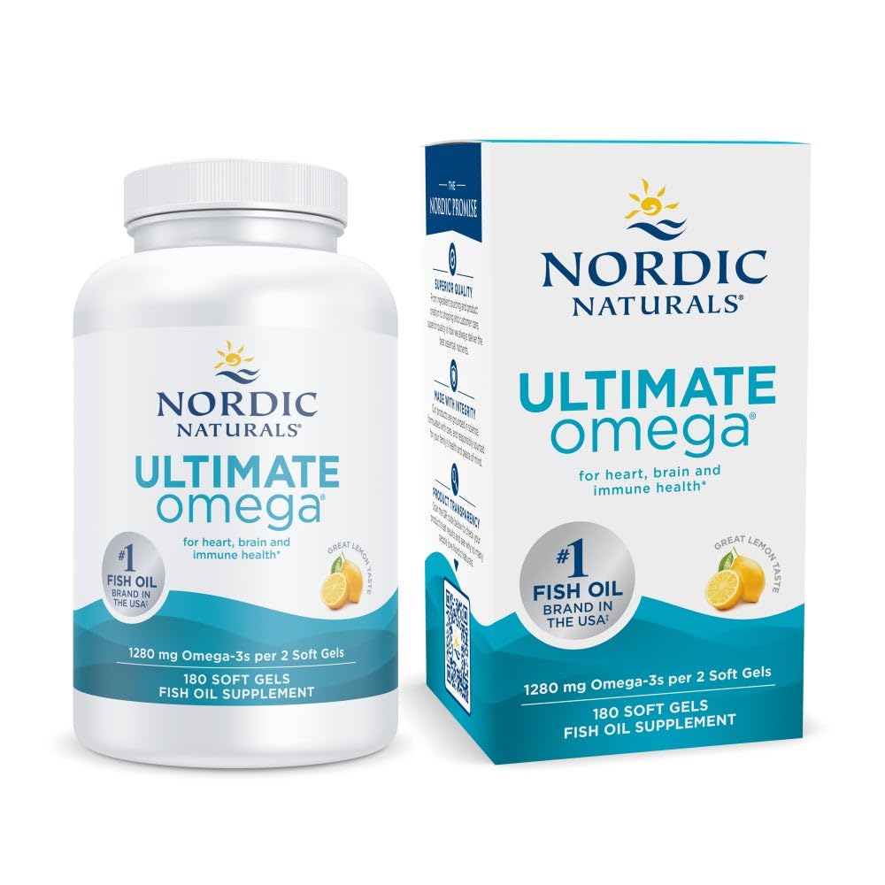 Nordic Naturals Ultimate Omega, Lemon Flavor - 180 Soft Gels - 1280 mg Omega-3 - High-Potency Fish Oil with EPA & DHA - Promotes Brain & Heart Health - Non-GMO - 90 Servings Nordic Naturals uk supplements