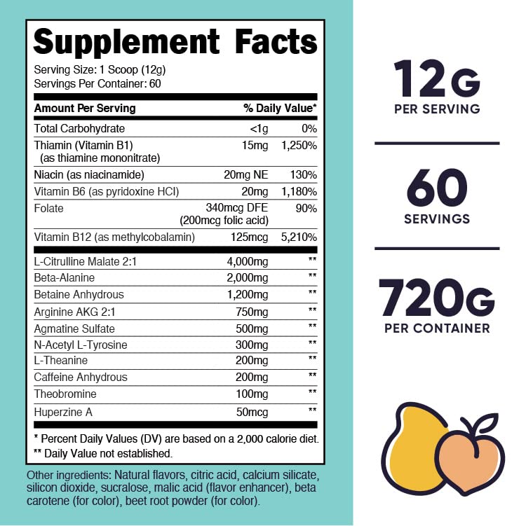 Nutricost Pre-Workout Powder for Women, Peach Mango, 60 Servings Nutricost uk supplements