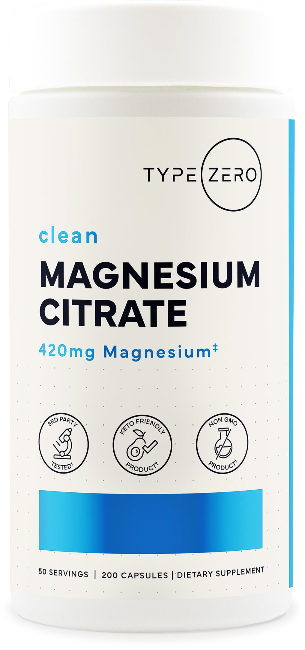 Type Zero Clean Magnesium Citrate Capsules (420mg Per Serving - 200 Capsules) Pure Magnesium Citrate Supplement, Non-GMO - Gluten Free, 50 Servings Type Zero uk supplements