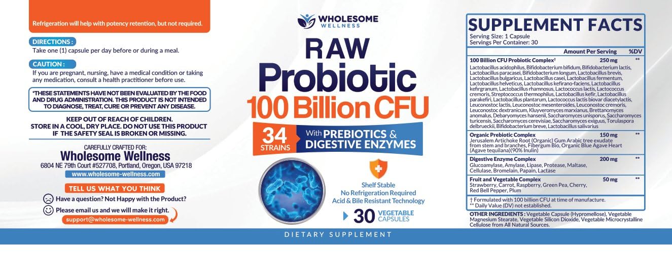 Organic Probiotics 100 Billion CFU, Dr Formulated Probiotics for Women, Probiotics Wholesome Wellness uk supplements