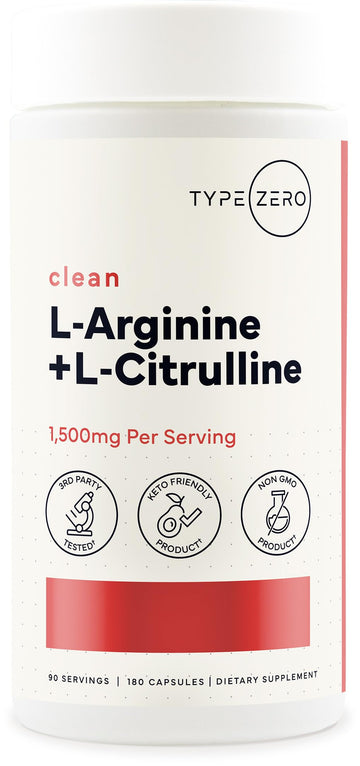 Type Zero L-Arginine + L-Citrulline Supplement (1500mg) - Nitric Oxide Booster - Clean, Keto-Friendly, GMO-Free, 180 Capsules, 90 Servings Type Zero uk supplements