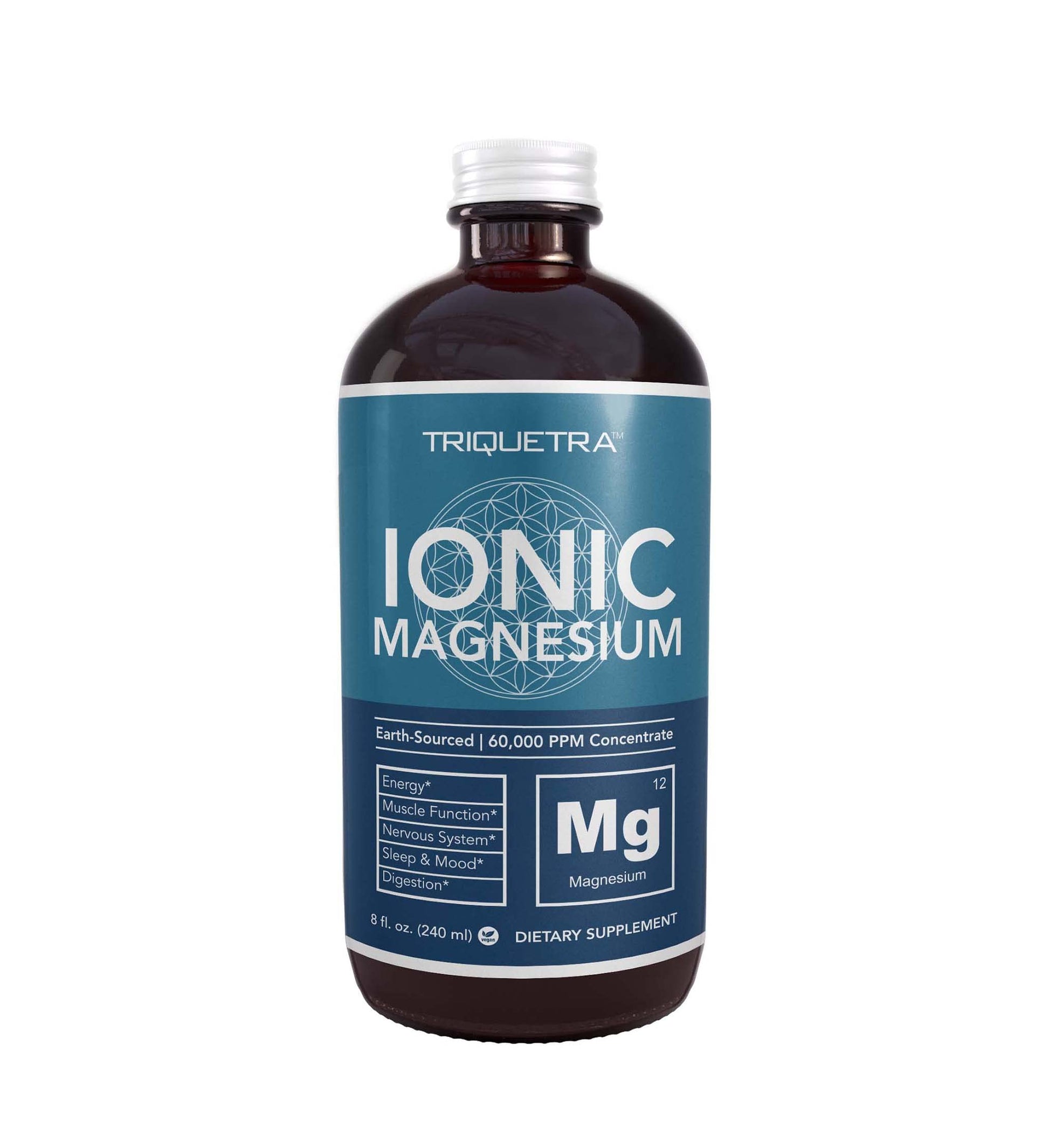 Liquid Magnesium | 8 oz - Ionic Magnesium Chloride, Highest & Fastest Absorption - Calm Mood, Sleep, Muscle Cramps & Spasms, Natural Laxative – Vegan, Glass Bottle (96 Servings) Triquetra Health uk supplements