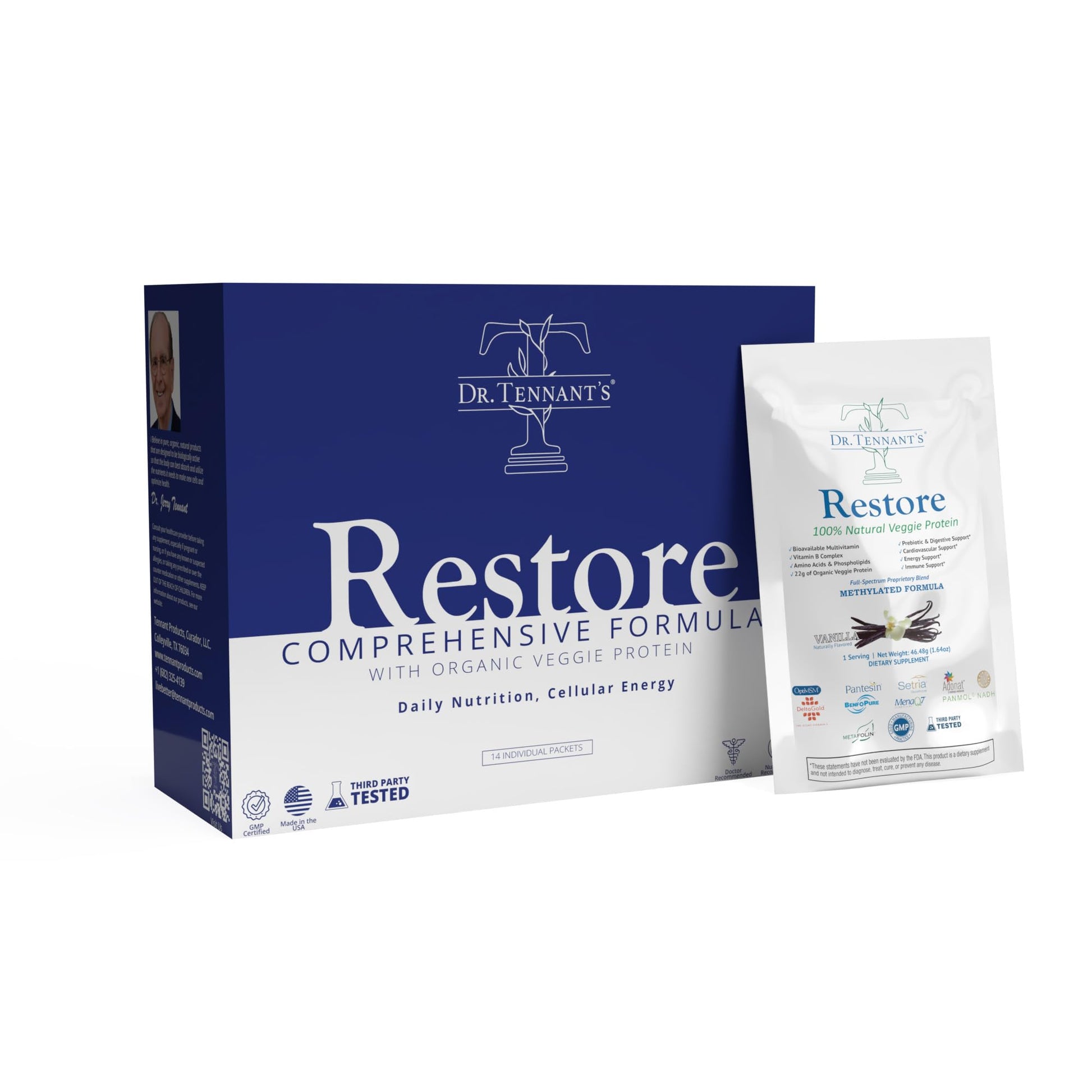 Dr. Tennant's Restore Vanilla Shake | 50+ Methylated Vitamins & Minerals | 23g Vegan Protein | Organic, Gluten-Free | Boosts Energy, Immune & Gut Health | 14-Day All-in-One Supplement Dr. Tennant's uk supplements