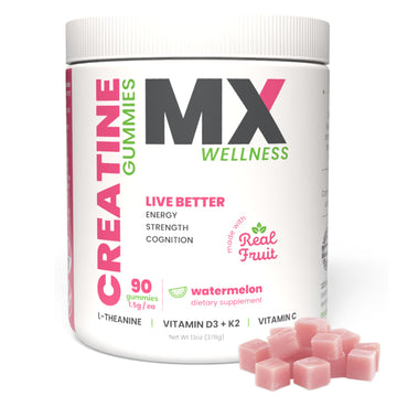 MX Wellness Creatine Monohydrate Gummies for Men & Women – Real Fruit Gummy Supplement for Muscle Growth, Recovery, Longevity, Cognitive Health & Memory – 90 Chews (90 Gummies, Watermelon) MX Wellness uk supplements