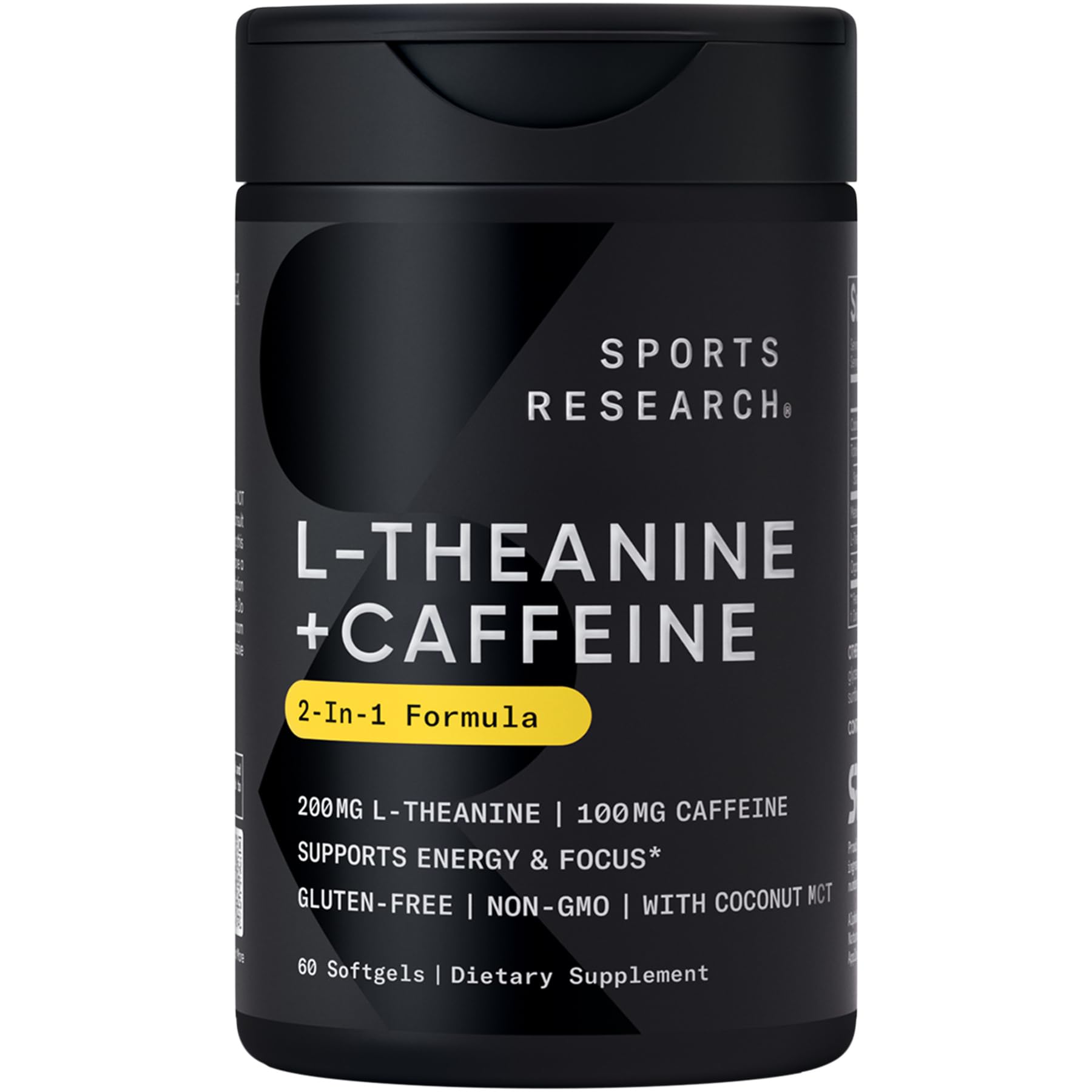 Sports Research L-Theanine Supplement with Caffeine & Coconut MCT Oil - Focused Energy, Alertness & Relaxation Without Drowsiness - 200mg L Theanine, 100mg Organic Caffeine - 60 Liquid Softgels Sports Research uk supplements