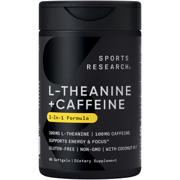 Sports Research L-Theanine Supplement with Caffeine & Coconut MCT Oil - Focused Energy, Alertness & Relaxation Without Drowsiness - 200mg L Theanine, 100mg Organic Caffeine - 60 Liquid Softgels Sports Research uk supplements