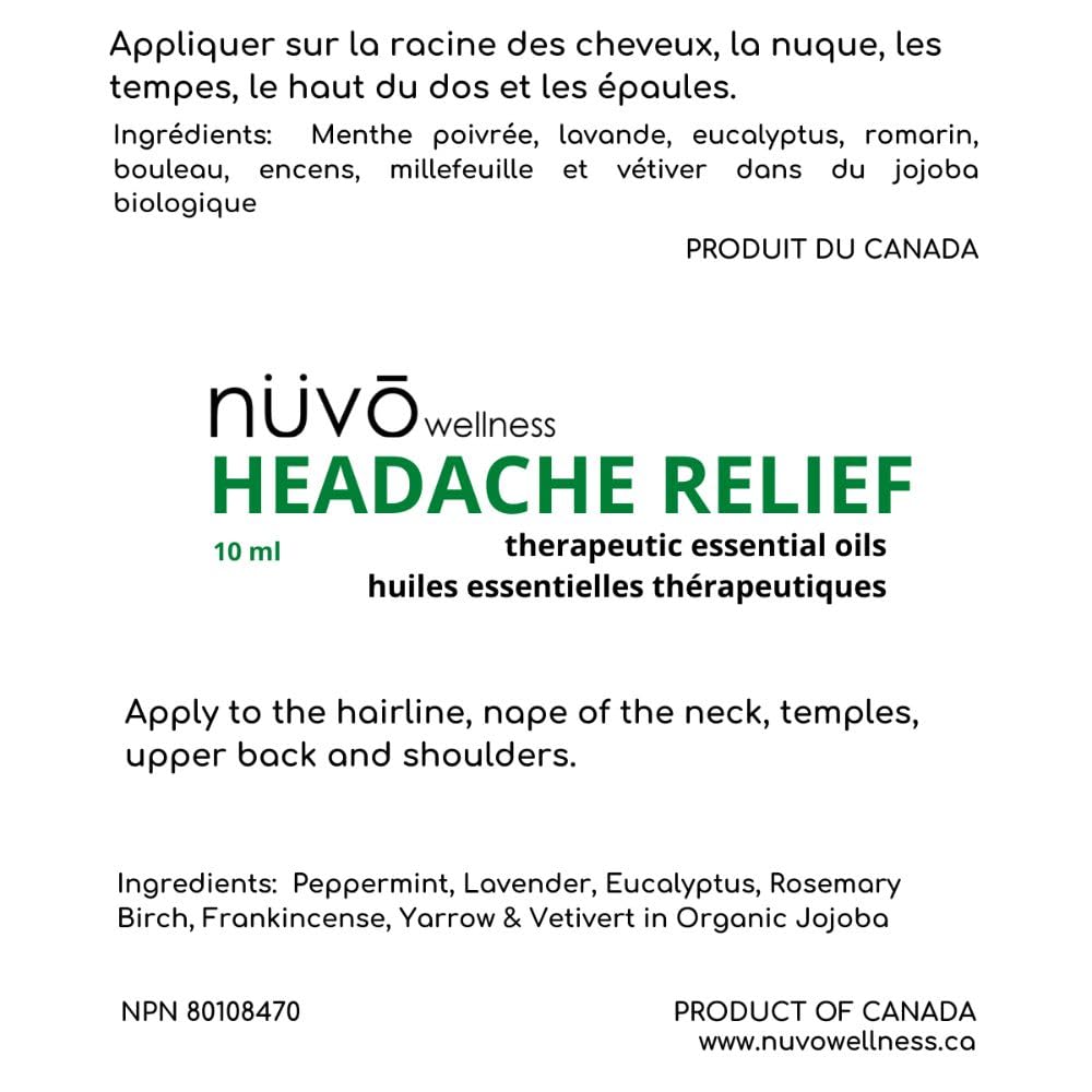 Migraine Relief Roll-On, Made with Peppermint, Lavender, Eucalyptus, & Other Aromatherapy Essential Oils, for Headaches, and Sore Muscles NUVO WELLNESS uk supplements