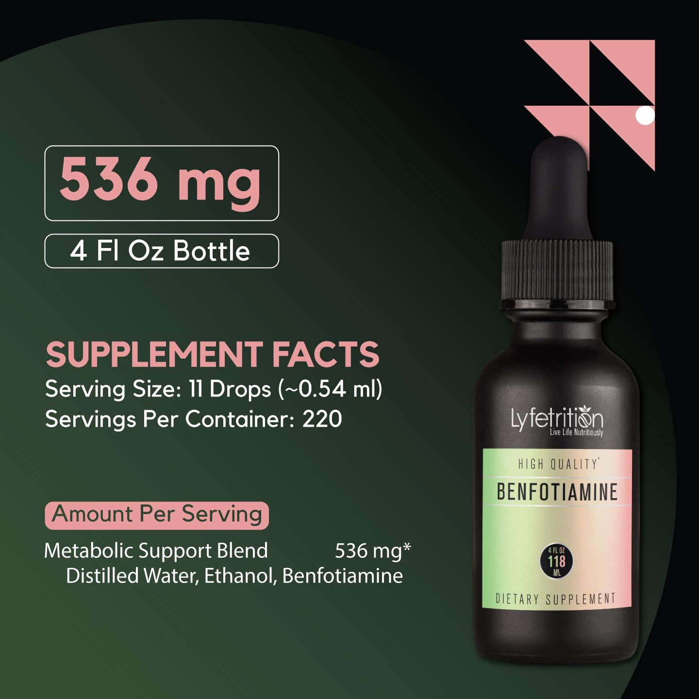 Lyfetrition Benfotiamine 118 ml, 4 FL Oz Liquid, 220 Servings, Made in USA, Quick Absorption, Potent Ingredients, Non-GMO Lyfetrition uk supplements