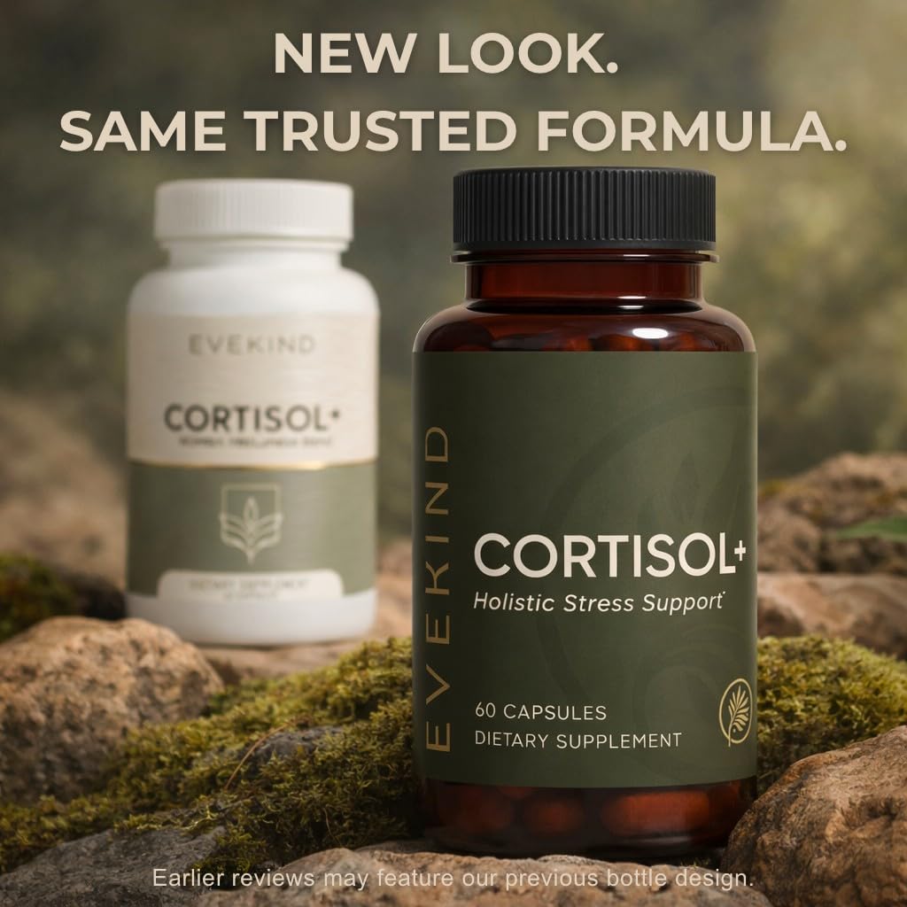 EVEKIND Cortisol Manager + Women’s Stress Relief & Hormone Balance Supplement – Adrenal Support for Mood, Focus & Energy – KSM-66® Ashwagandha, Rhodiola, L-Theanine – Vegan, Non-GMO, 60 Capsules EVEKIND uk supplements