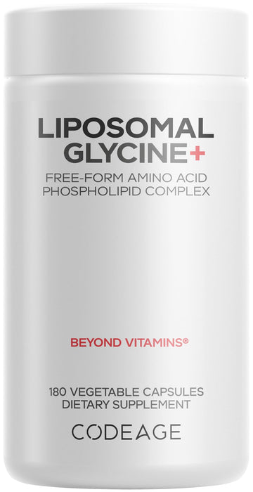 Codeage Liposomal Glycine+ Supplement - Free-Form Glycine 1,500 mg with Liposomal Delivery - 2-Month Supply - Amino Acid Capsules - Protein Support - Glycine Vitamins - 180 Capsules Codeage uk supplements