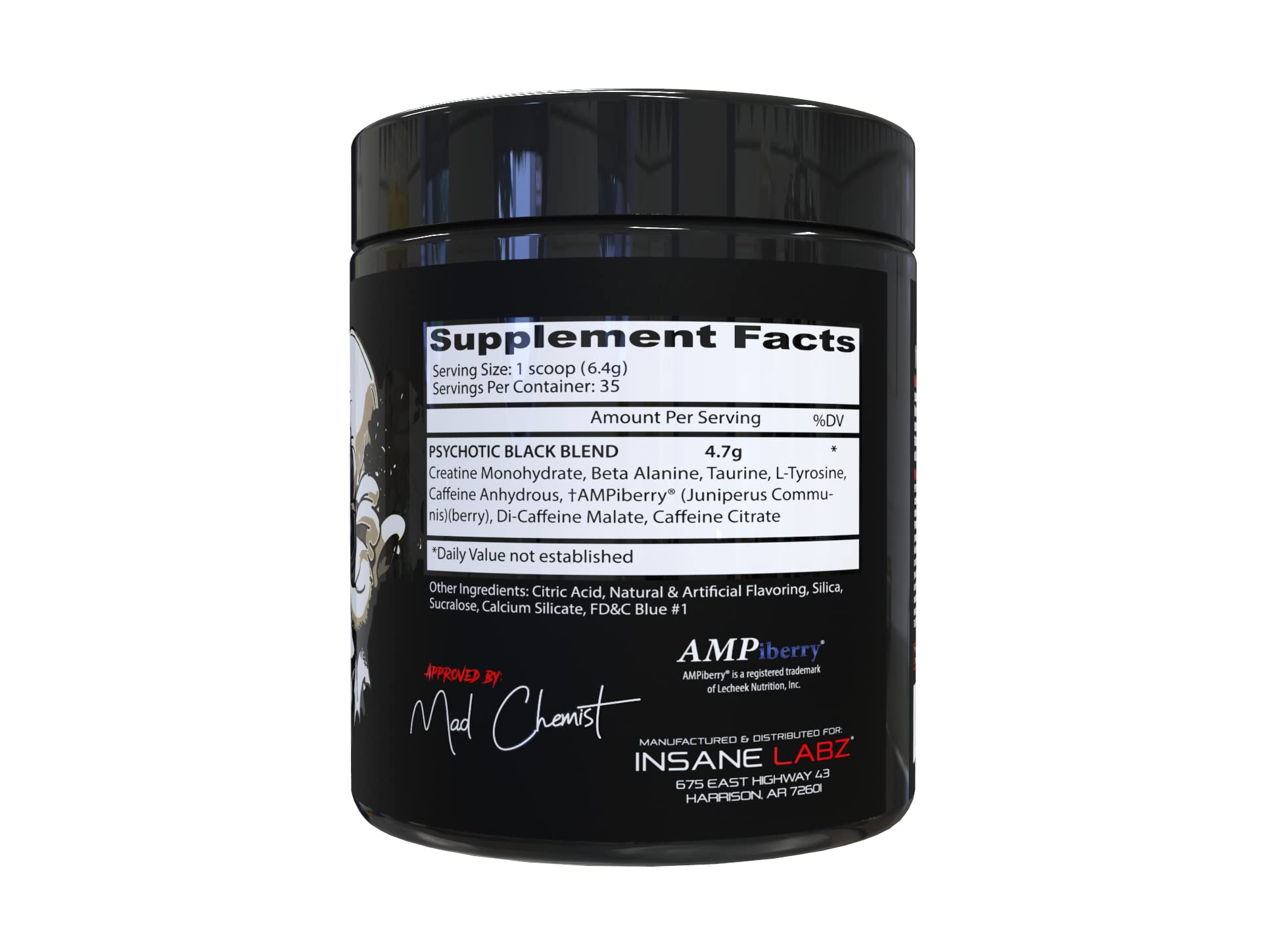 Insane Labz Psychotic Black Edition Mid Stimulant Pre Workout Powder, Energy Focus Pumps, Loaded with Creatine Beta Alanine Taurine Fueled by AMPiberry, 35 Servings (Blue Raspberry) Insane Labz uk supplements