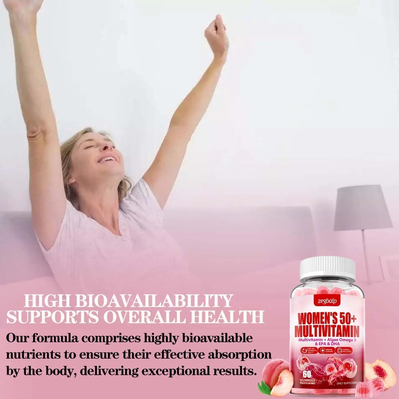 ZEGBALP Sugar-Free Womens Multivitamin 50 Plus Gummies with Calcium, Magnesium, Zinc, Vitamin A, C, D3, E, K2, B Complex, Folate, Biotin ZEGBALP uk supplements