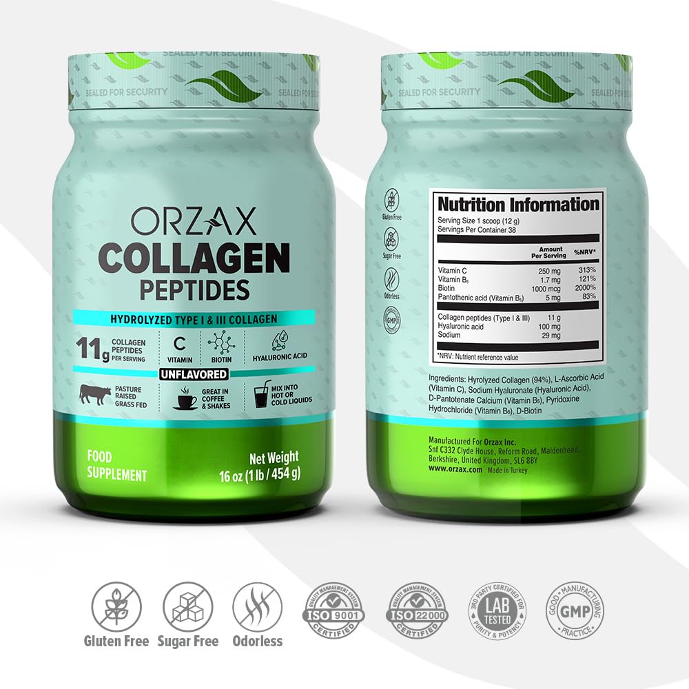 ORZAX Collagen Peptides Powder Unflavored - Hair, Skin and Nails Vitamins - Bone ORZAX uk supplements