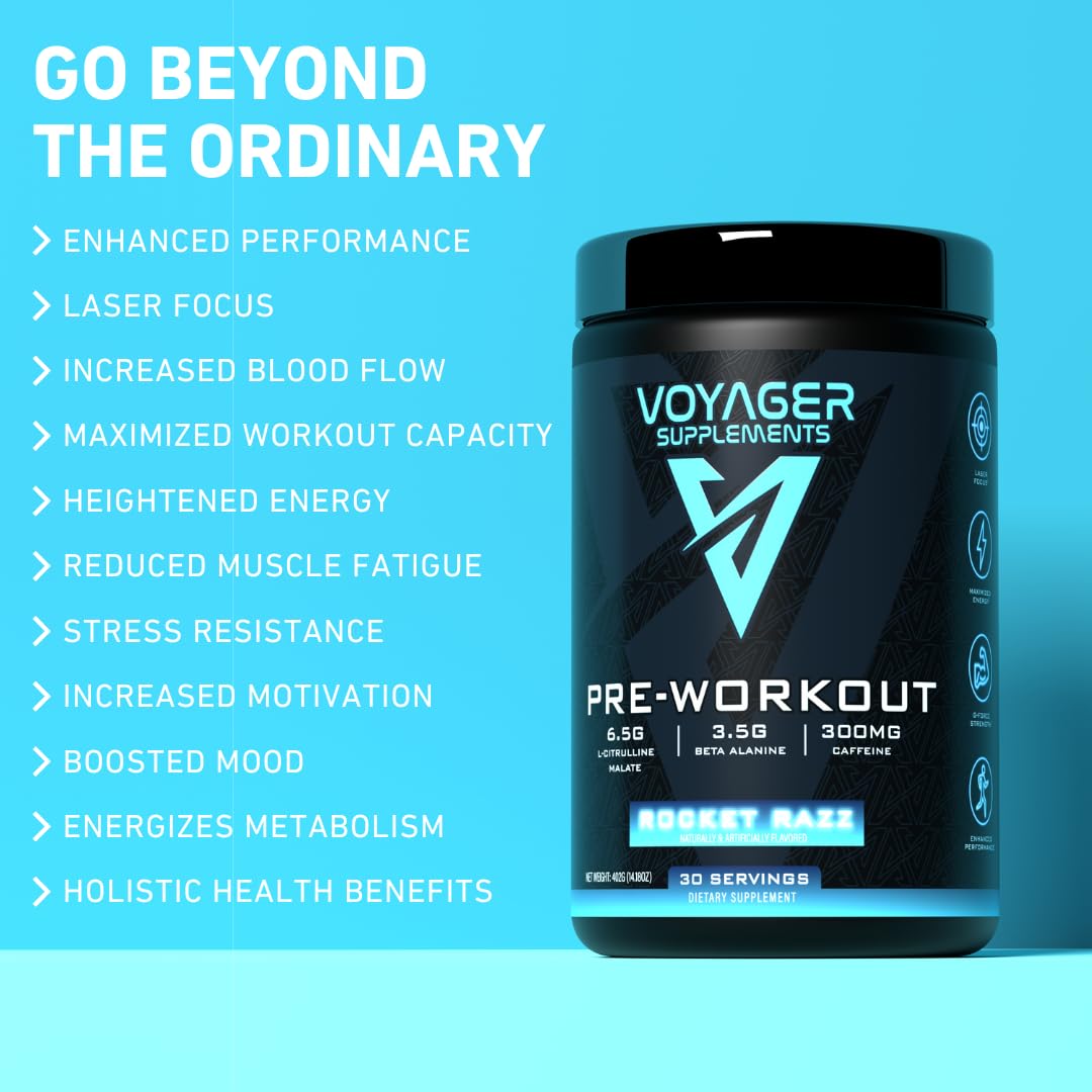 Voyager Supplements Pre-Workout Powder | Rocket Razz | Intense Pump | Maximized Voyager Supplements uk supplements