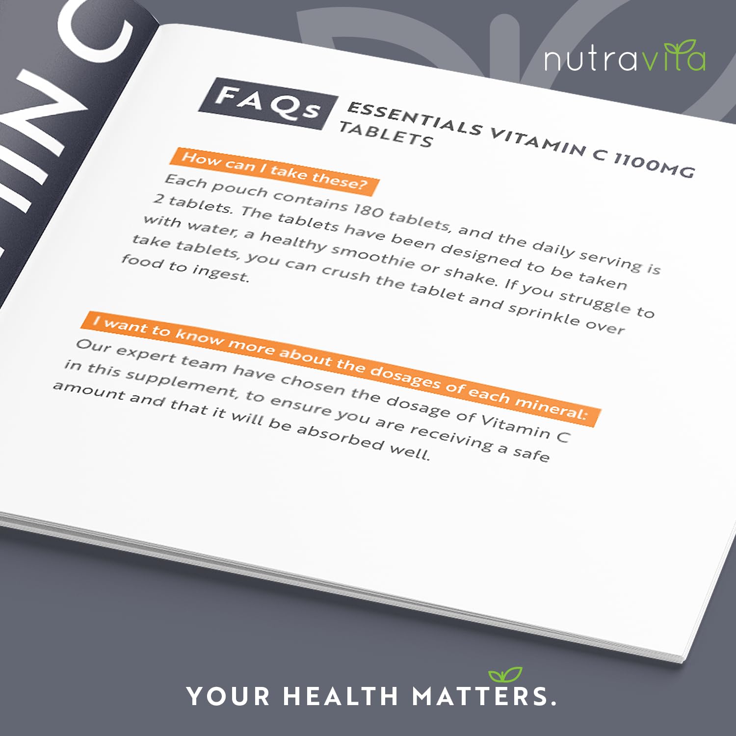 Vitamin C Tablets 1100mg – 180 Premium Vegan and Vegetarian Tablets – 3 Month Supply Nutravita uk supplements