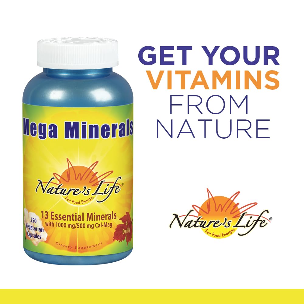 Nature's Life Mega Minerals Complex | Complete Multi Mineral + Vitamin D Supplement | 250 Vegetarian Capsules Nature's Life uk supplements