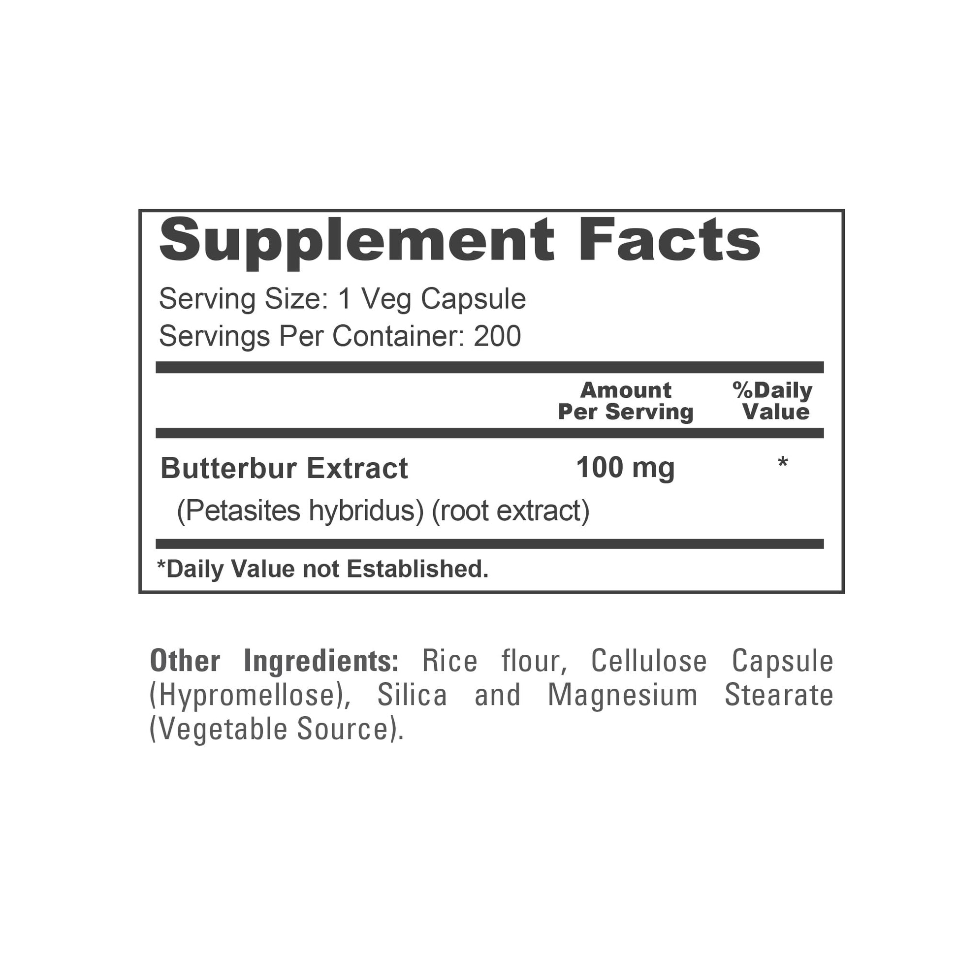 NusaPure Butterbur Extract 100mg per caps 200 Veggie Capsules (Non-GMO, Vegetarian, Vegan) NusaPure uk supplements