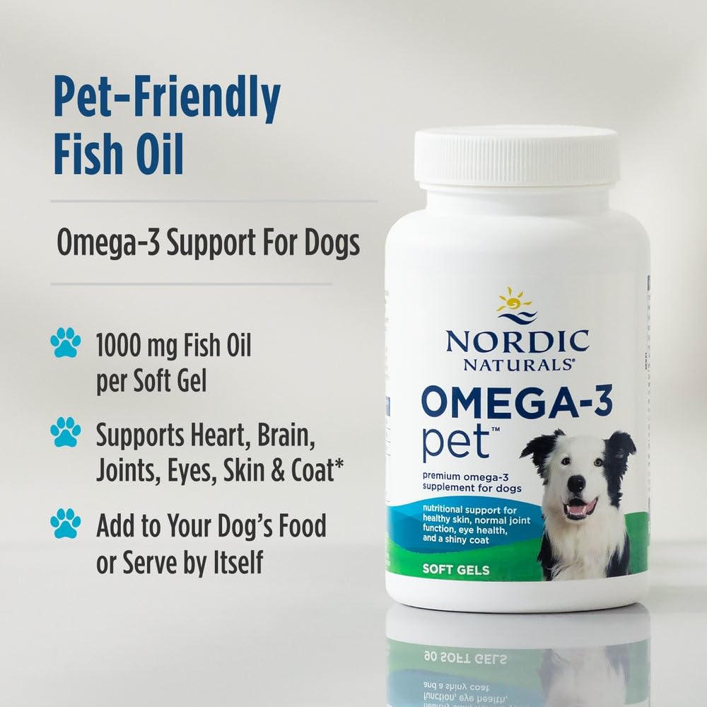Nordic Naturals Omega-3 Pet, Unflavored - 180 Soft Gels - 320 mg Omega-3 Per Soft Gel - Fish Oil for Dogs with EPA & DHA - Promotes Heart, Skin, Coat, & Immune Health Nordic Naturals uk supplements
