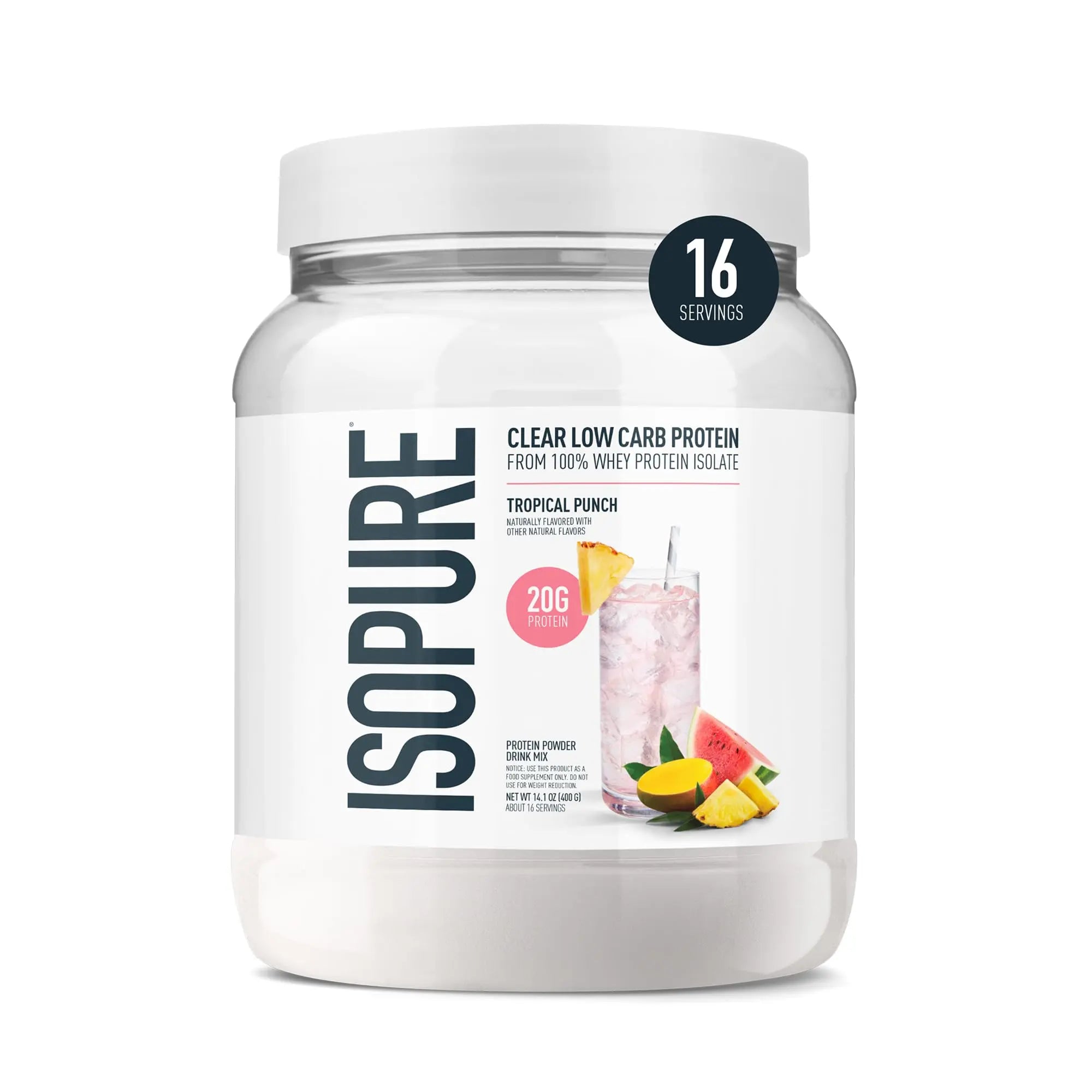 Isopure Clear Whey Isolate Protein Powder, Lactose Free, Gluten Free, Naturally Flavored, Tropical Punch, 20g Protein Per Serving, 14.1 Oz, 16 Servings (Packaging May Vary) Isopure uk supplements
