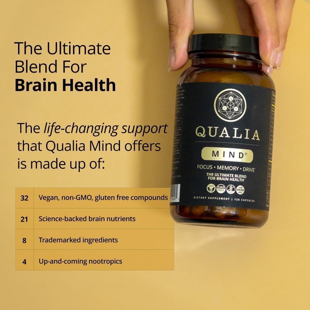 Qualia Mind — Beat Brain Fog | Doctor-Formulated Premium Brain Nourishment | Fuel Focus, Drive & Energy | 32 Ingredients Including Lion’s Mane, Cognizin™️, Ginkgo & More| 2 Week Supply* QUALIA LIFE SCIENCES uk supplements