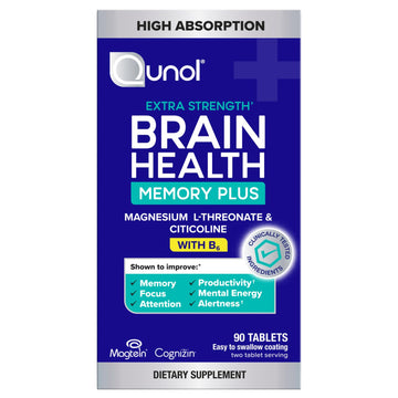 Qunol Brain Health Memory Plus with B6, Magnesium L-Threonate & Citicoline, Clinically Tested Ingredients to Improve Memory, Focus, Attention and Productivity, 90 Count Qunol uk supplements
