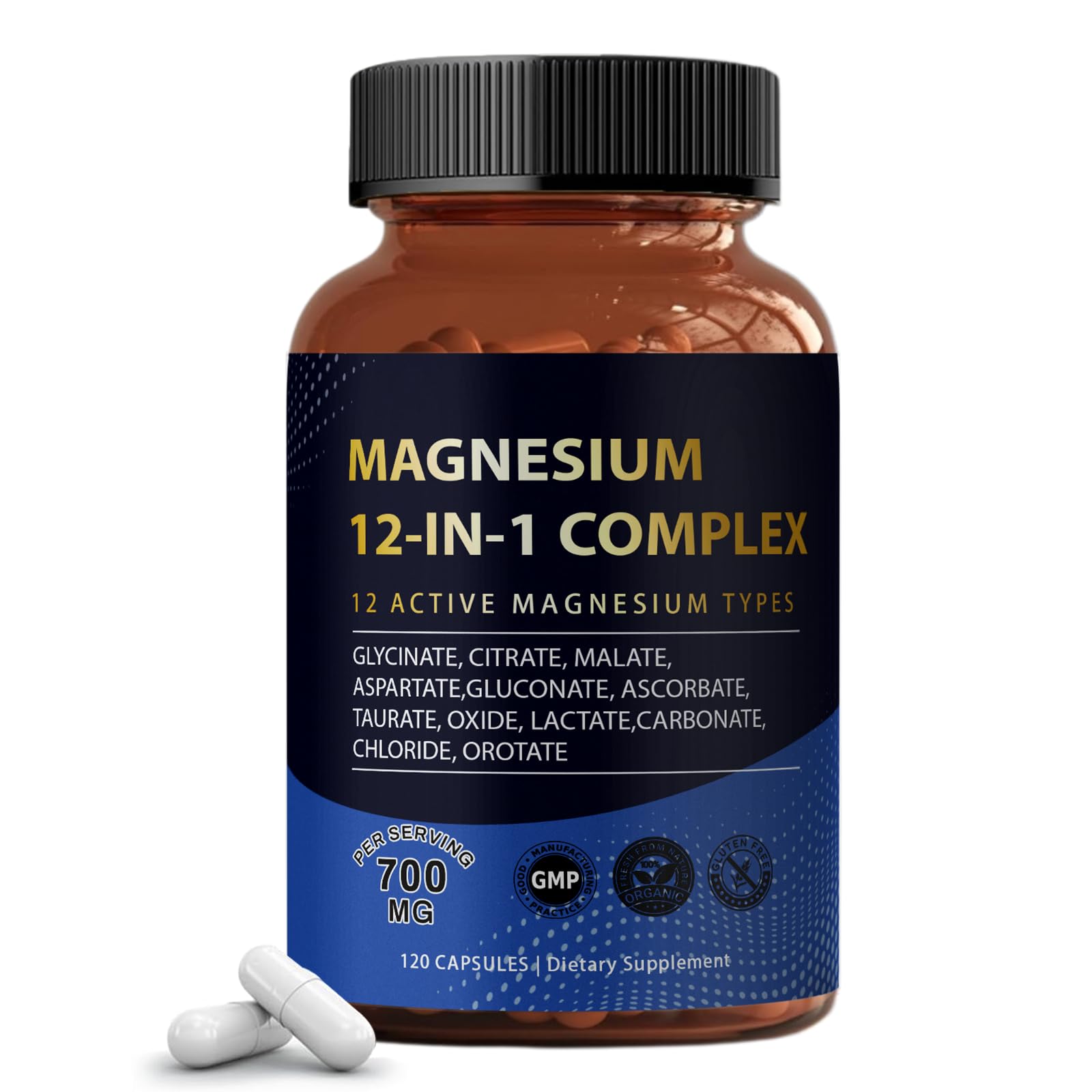 Puravita Magnesium Complex 700mg 12 in 1 Magnesium Supplement with Glycinate, Citrate, Malate & More | Easy Absorption, Energy Support, Vegan & Non-GMO | 120 Capsules (1pc) YPRYPR uk supplements