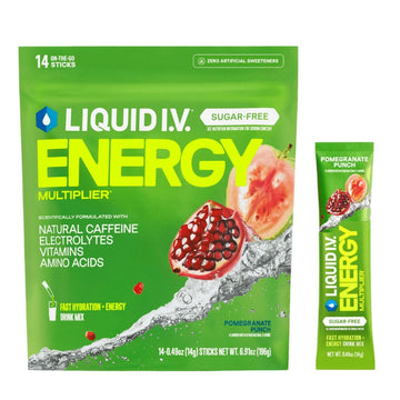 Liquid I.V.® Hydration Multiplier Sugar Free + Energy - Pomegranate Punch | Electrolyte Powder Drink Mix | 1 Pack (14 Servings) Liquid I.V. uk supplements