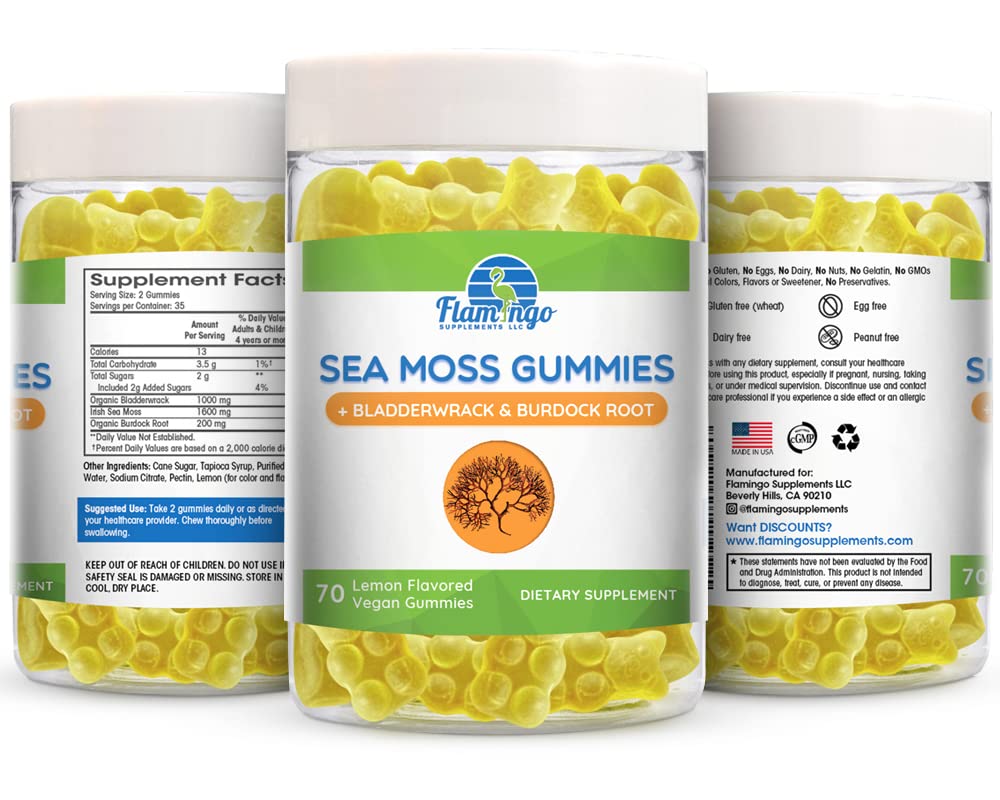 Sea Moss Gummies Plus Organic Bladderwrack and Burdock Root. Tasty Alternative to Sea Flamingo Supplements uk supplements