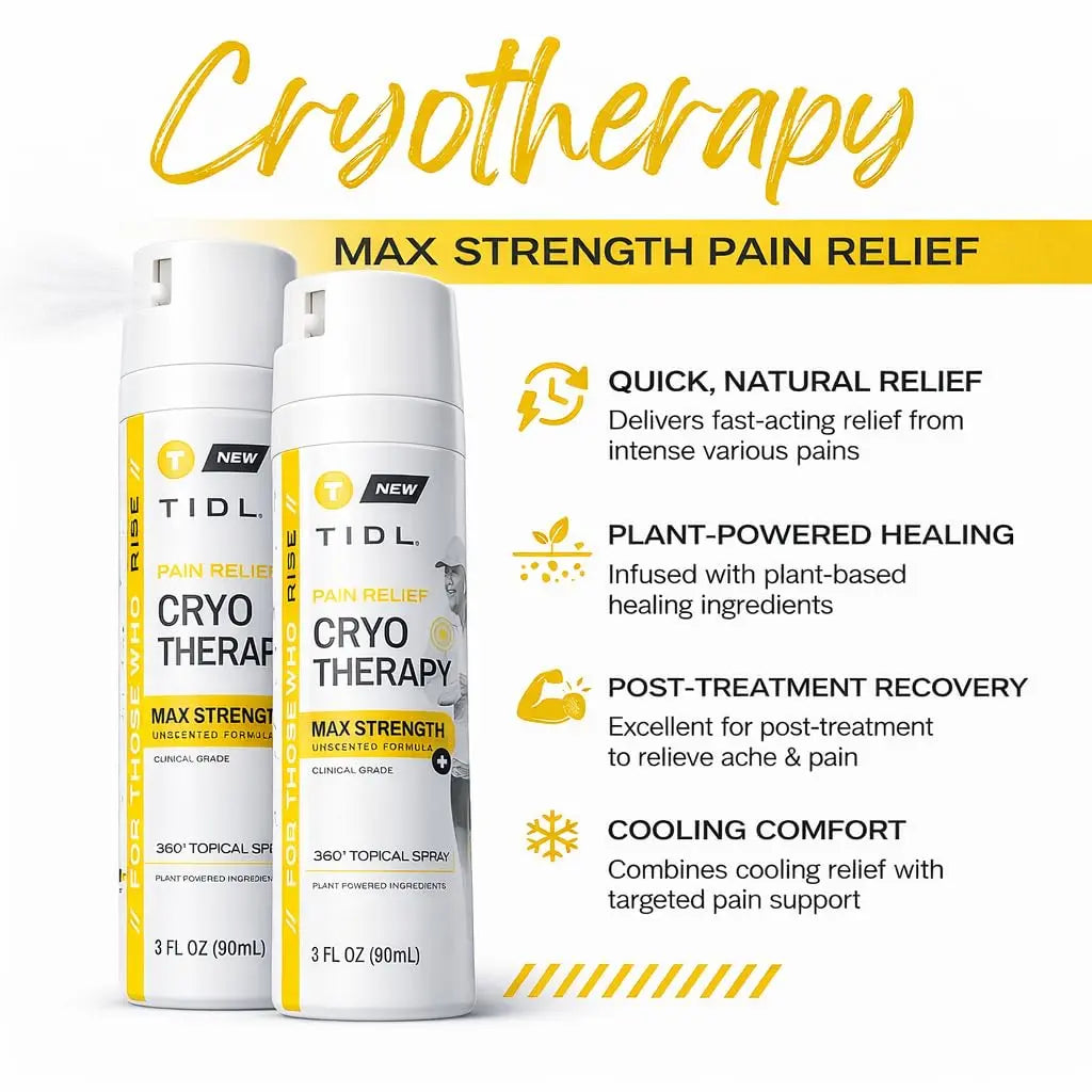 TIDL Cryotherapy Pain Relief Spray, 3 Oz (Pack of 2) Max Strength for Fast-Acting Muscle, Joint & Neck Pain Relief, Plant-Based Menthol & Camphor Pain Reliever, Quick Drying Formula TIDL uk supplements