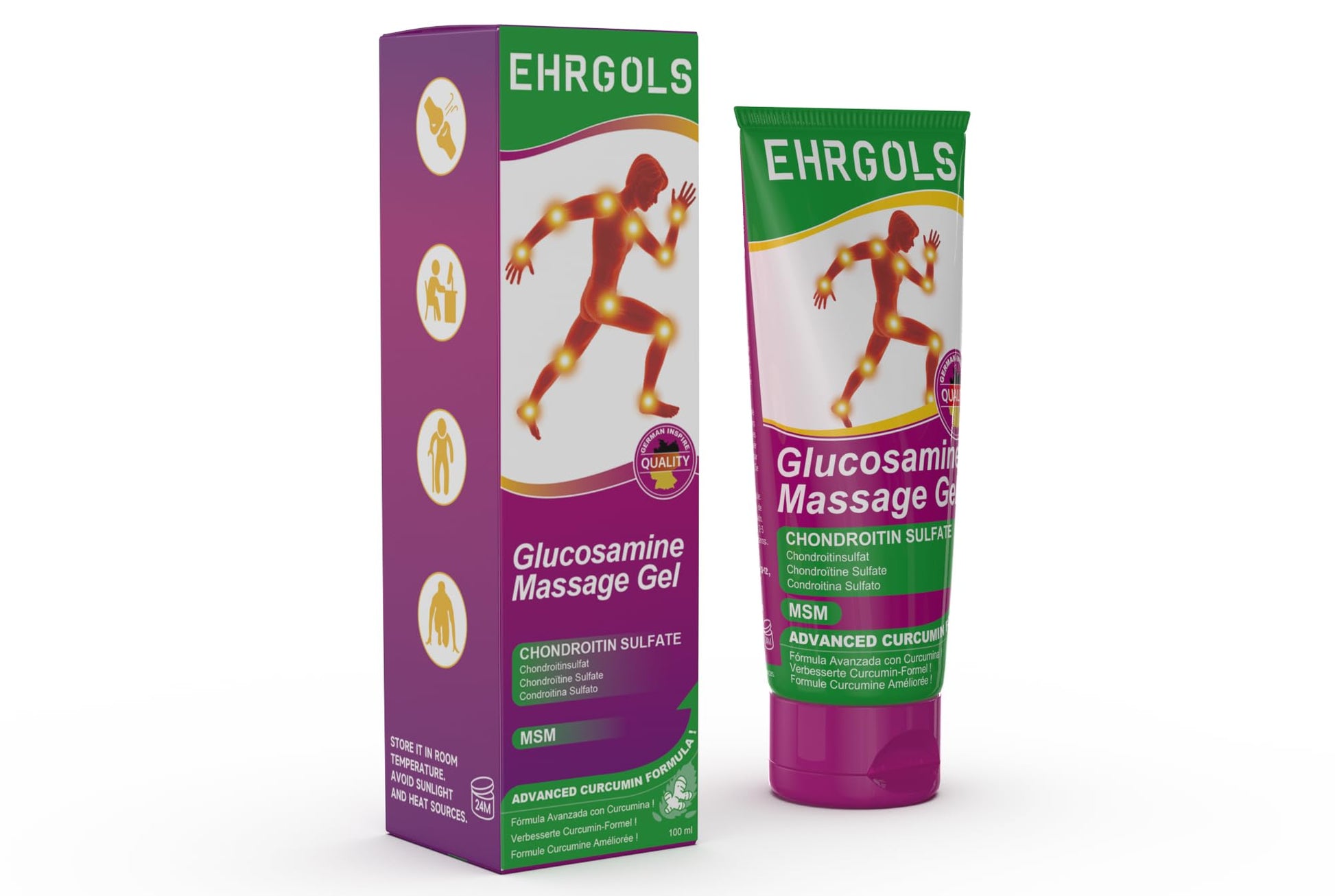 Ehrgols Advanced Joint Massage Gel with Glucosamine & Turmeric | Intensive Care Rub for Knees, Back, Shoulders & Hands | Non-Greasy | Deep Penetrating | 3.4 Fl Oz Ehrgols uk supplements