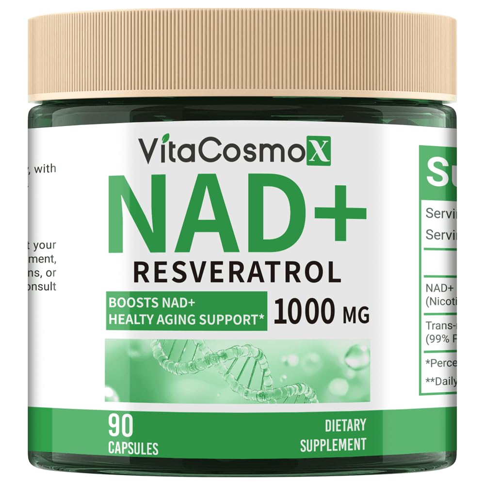 VitaCosmoX NAD+ with Resveratrol Similar to Nicotinamide Riboside Supplement, 1000 mg, 90 Capsules Vegan Non-GMO VitaCosmoX uk supplements
