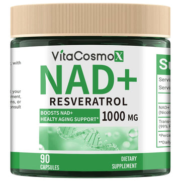 VitaCosmoX NAD+ with Resveratrol Similar to Nicotinamide Riboside Supplement, 1000 mg, 90 Capsules Vegan Non-GMO VitaCosmoX uk supplements