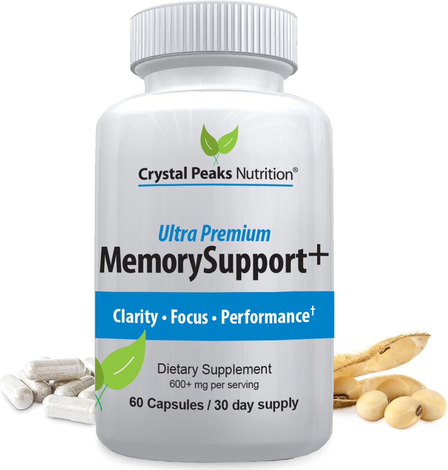 Memory Boost + Brain Support Supplement – Nootropic for Focus, Concentration, Memory. Enhanced Energy, Recall and Alertness - 60 Capsules/30-day Supply. CRYSTAL PEAKS NUTRITION uk supplements