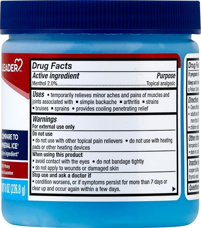 Leader Mineral Ice Blue Gel, Menthol 2%, Pain Relief Gel, Topical Analgesic, for Muscle Pain, Backache, Arthritis & Sport Injuries, for Adults and Kids 2+, Compare to Mineral Ice, 8 oz Leader uk supplements