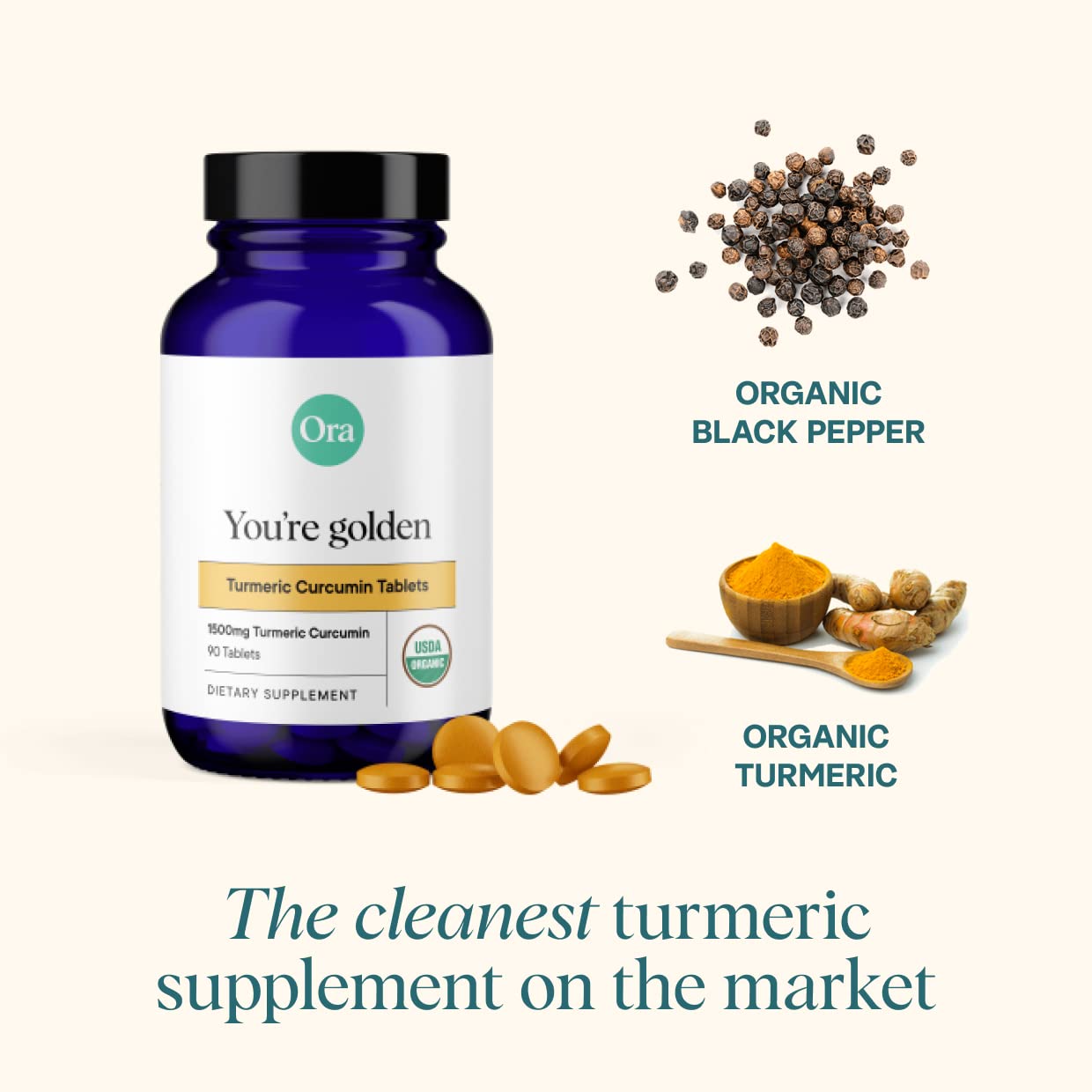 Ora Organic Turmeric Curcumin with Piperine - Pure Extracts for Joint Stress and Cardiovascular Health, Support Healthy Cognitive Function, No Filler Ingredients - 90 Vegan Tablets, 1 Month Supply Ora Organic uk supplements