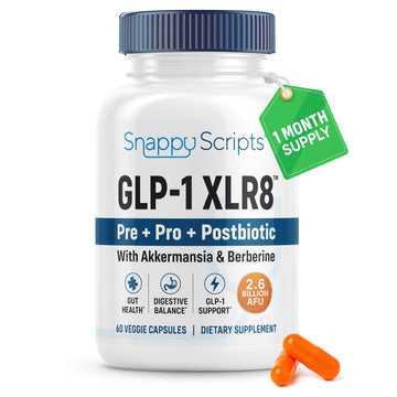 GLP-1 XLR8 Supplement for Weight Loss, Digestion, Constipation, Bloating Relief with Akkermansia 2.6 Billion AFU Live Prebiotic Probiotic Postbiotic Gut Health + Berberine for Women Men 60 Capsules Snappy Scripts uk supplements